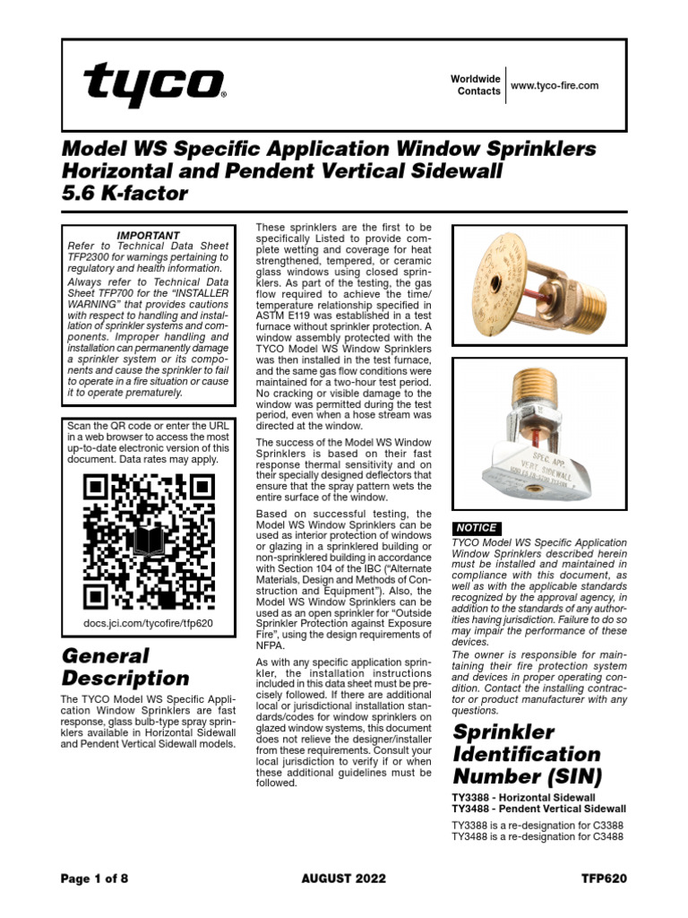 TYCO WS Window Sprinklers Overview | PDF | Fire Sprinkler System | Window
