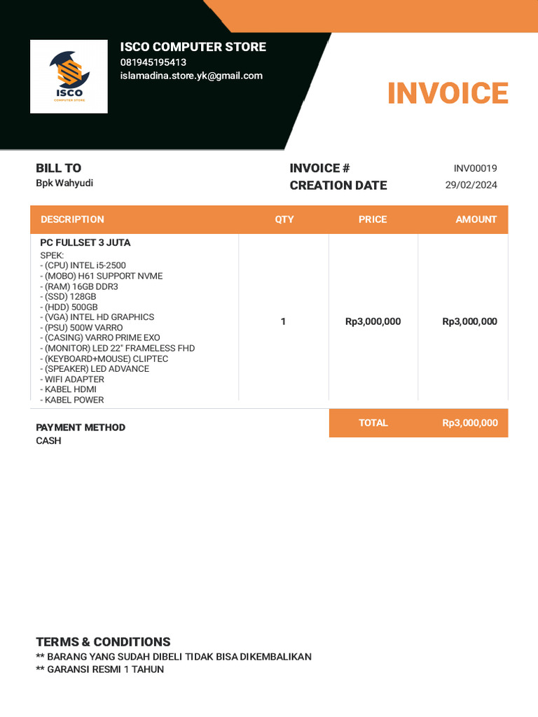 Invoice for PC Fullset Purchase | PDF