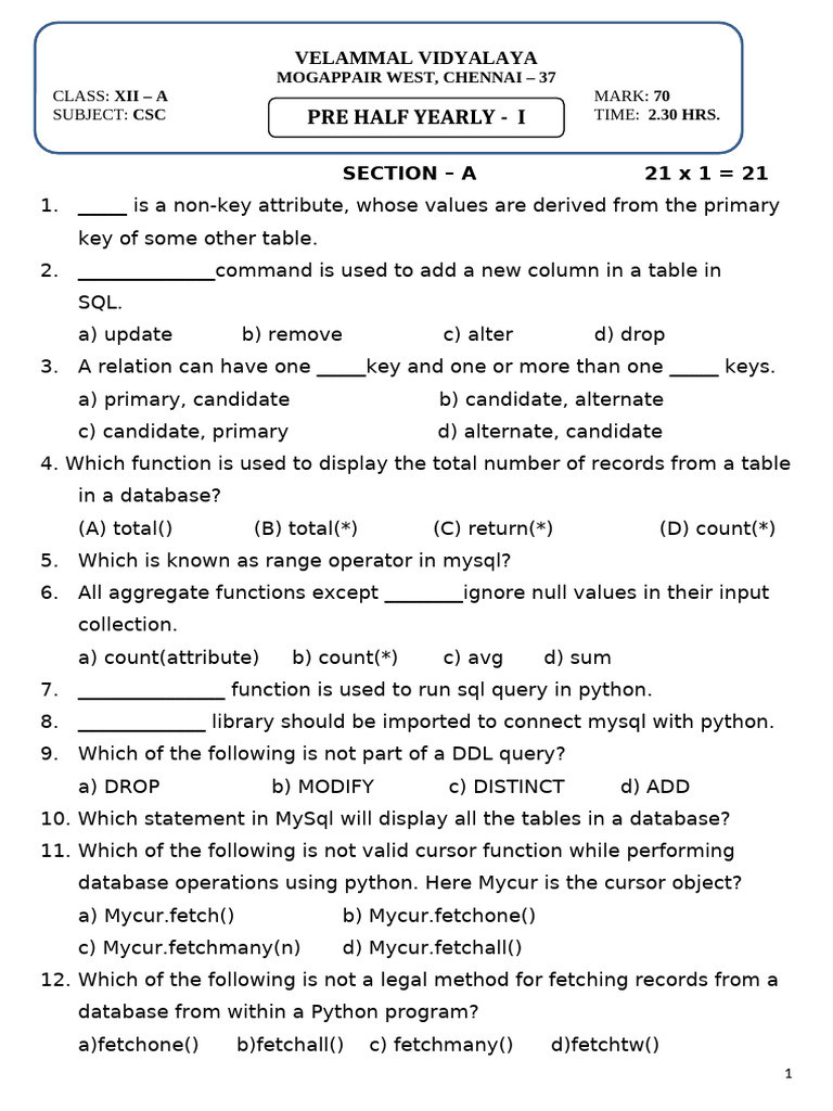 SQL and Python Database Exam Questions | PDF | Table (Database ...