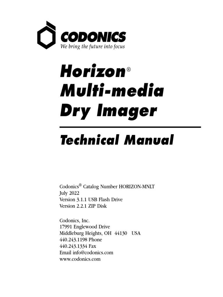 Horizon Multi-Media Dry Imager Technical Manual v3.1.1 905-021-404.01 | PDF