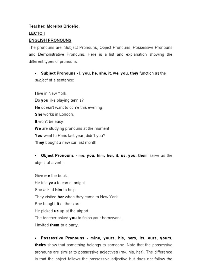 English Pronouns Explained: Types & Uses | PDF | Pronoun | Semantics