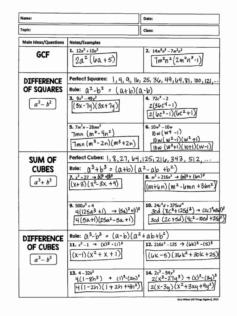 23-24 A2 Unit 5 Day 3 Notes - Factoring P1 - Teacher | PDF