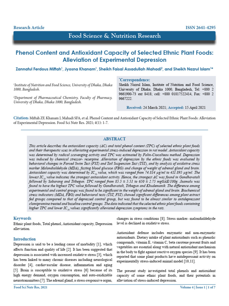 Phenol Content and Antioxidant Capacity of Selected Ethnic Plant Foods ...