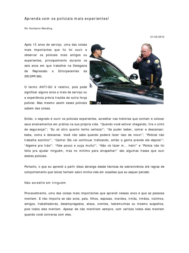 Dicas de Segurança para Policiais Experientes | PDF | Polícia | Munição