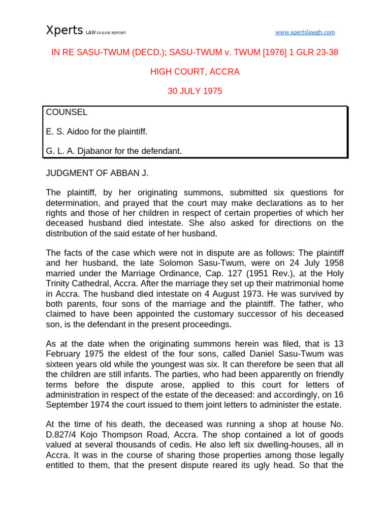 Sasu-Twum Estate Dispute Resolution | PDF | Partnership | Lawsuit