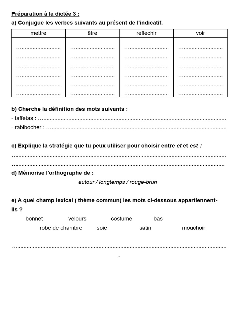 Exercices de Conjugaison et Vocabulaire | PDF