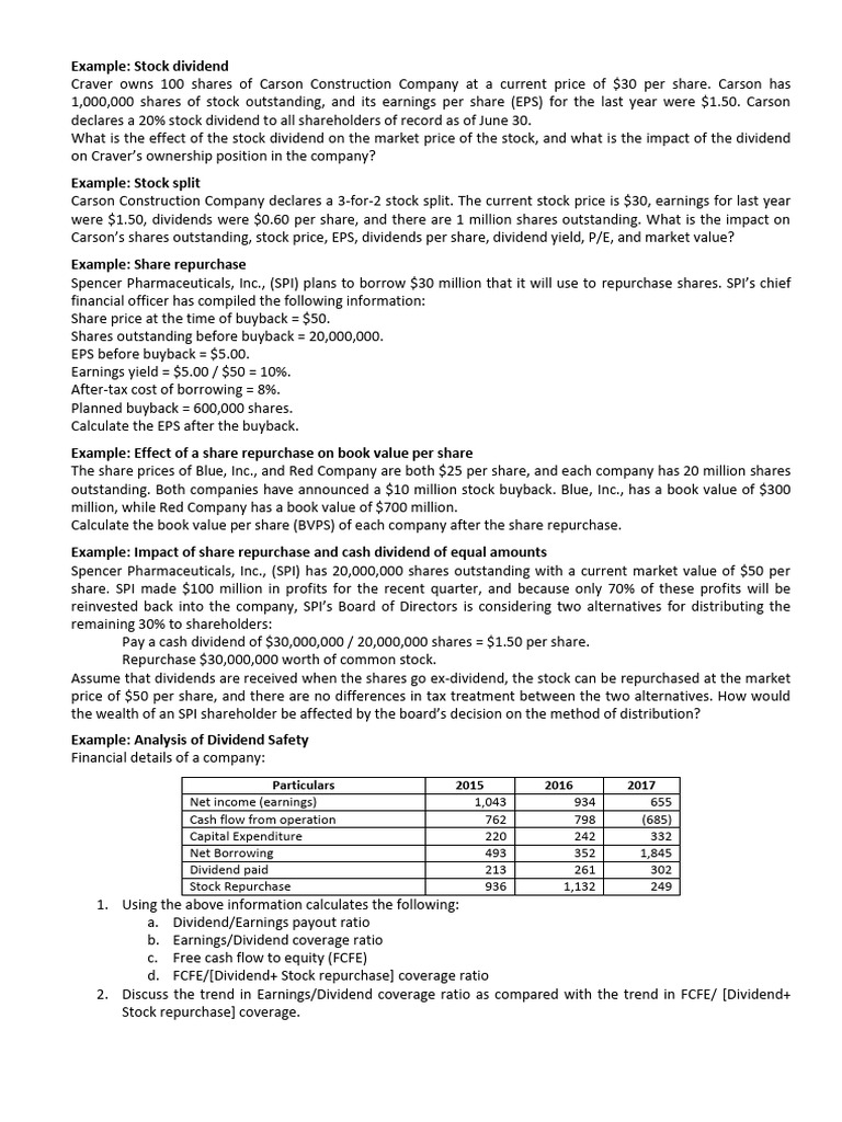 Stock Dividend and Repurchase Analysis | PDF | Dividend | Share Repurchase