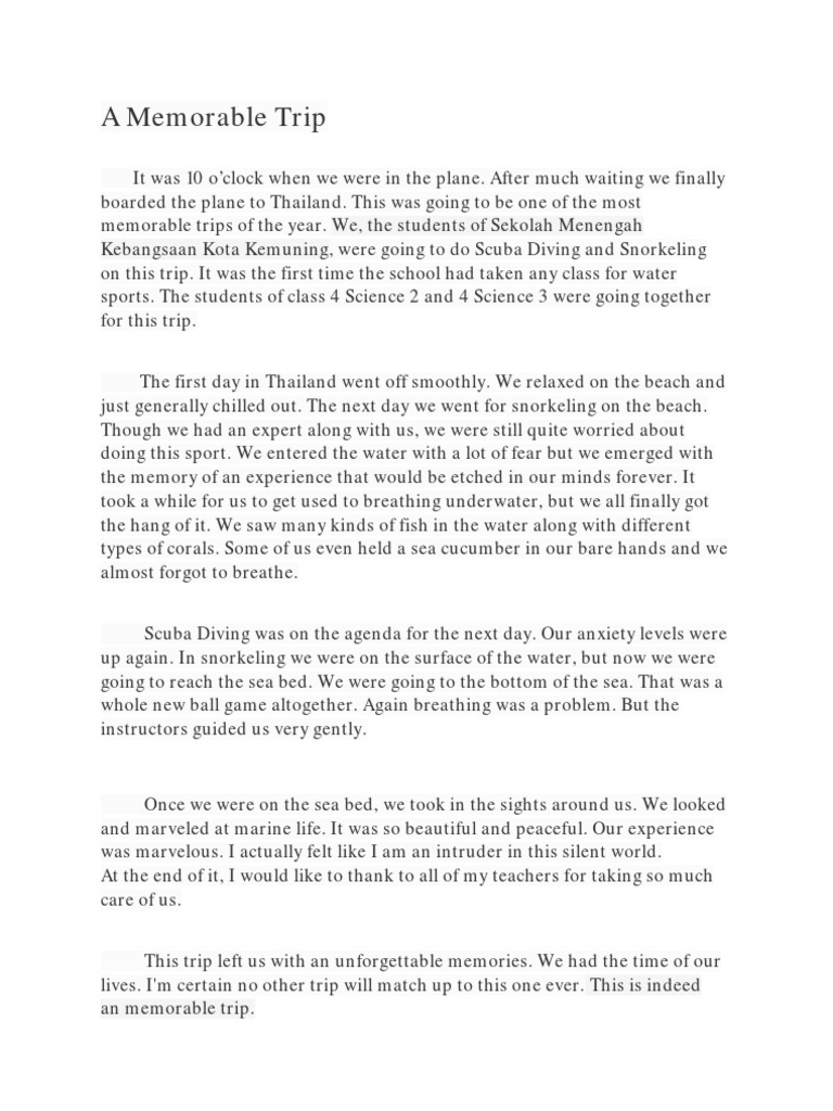 my memorable trip essay for class 4