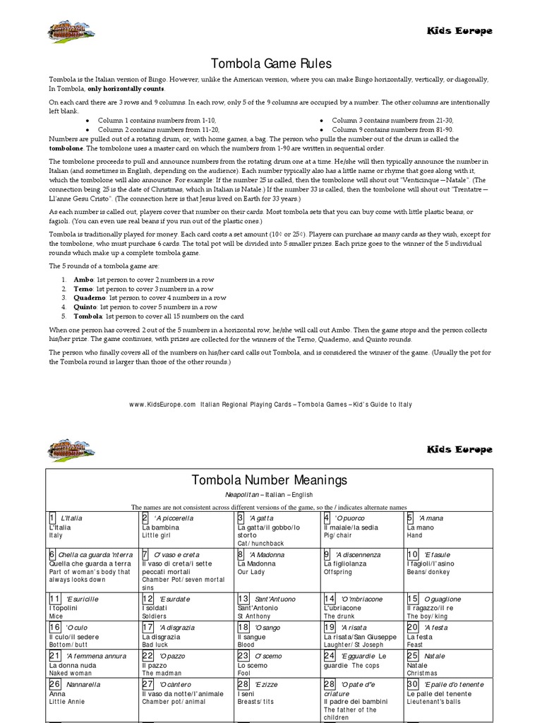 Tombola Game Rules Kids Europe PDF Leisure