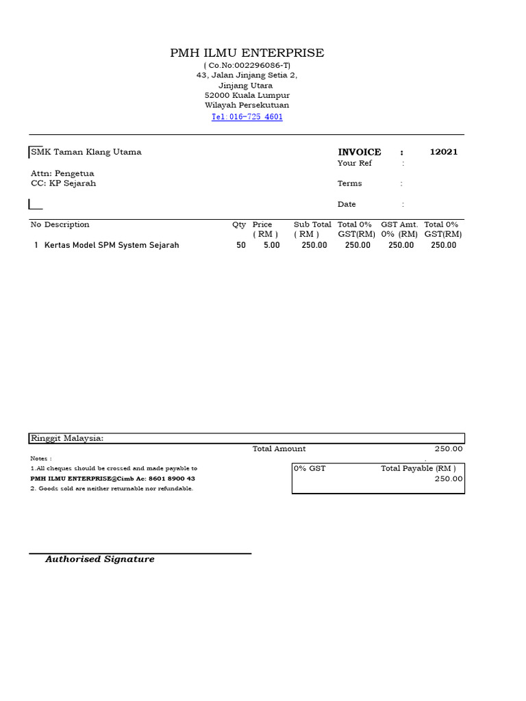 KU Kertas Model SPM System Sejarah Flagline INVOICE 12021 1 240910 | PDF