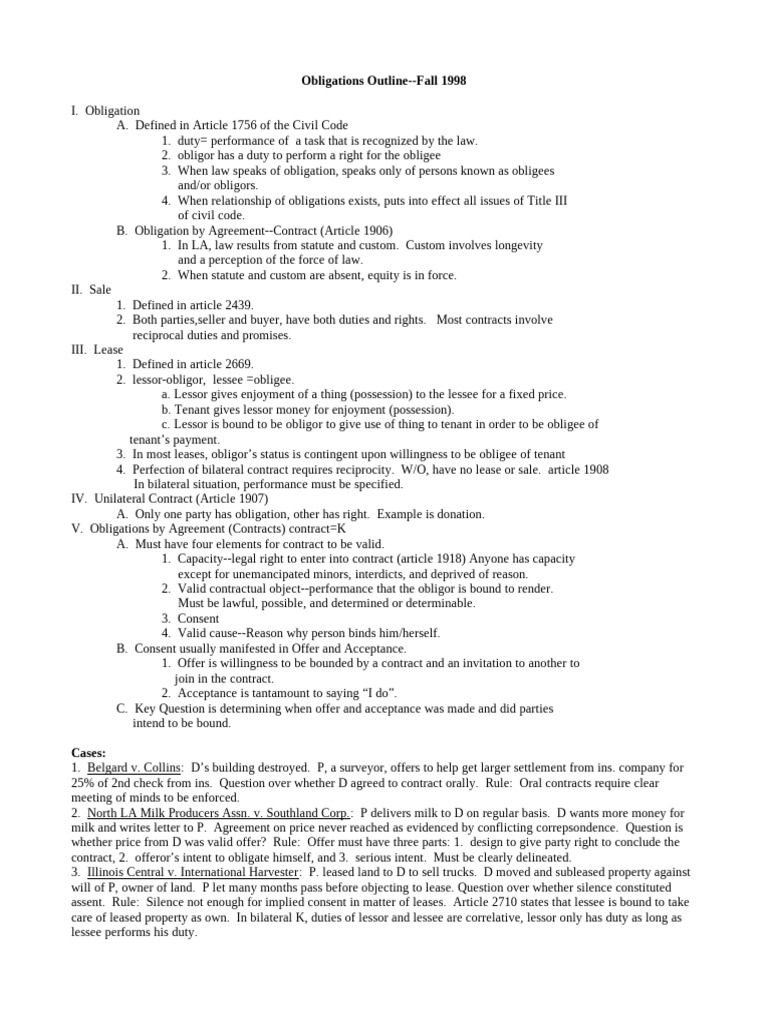 Obligations Outline C | PDF | Offer And Acceptance | Lease