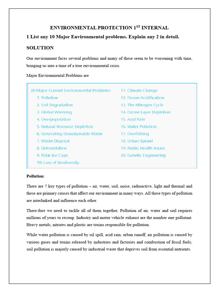 Environmental Protection 1ST Internal | PDF | Sustainability | Life ...