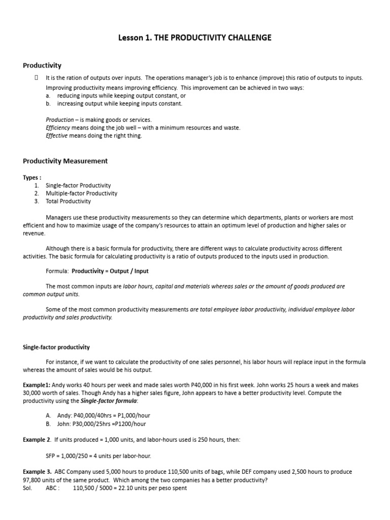 Understanding Productivity Metrics and Improvement | PDF | Labour ...