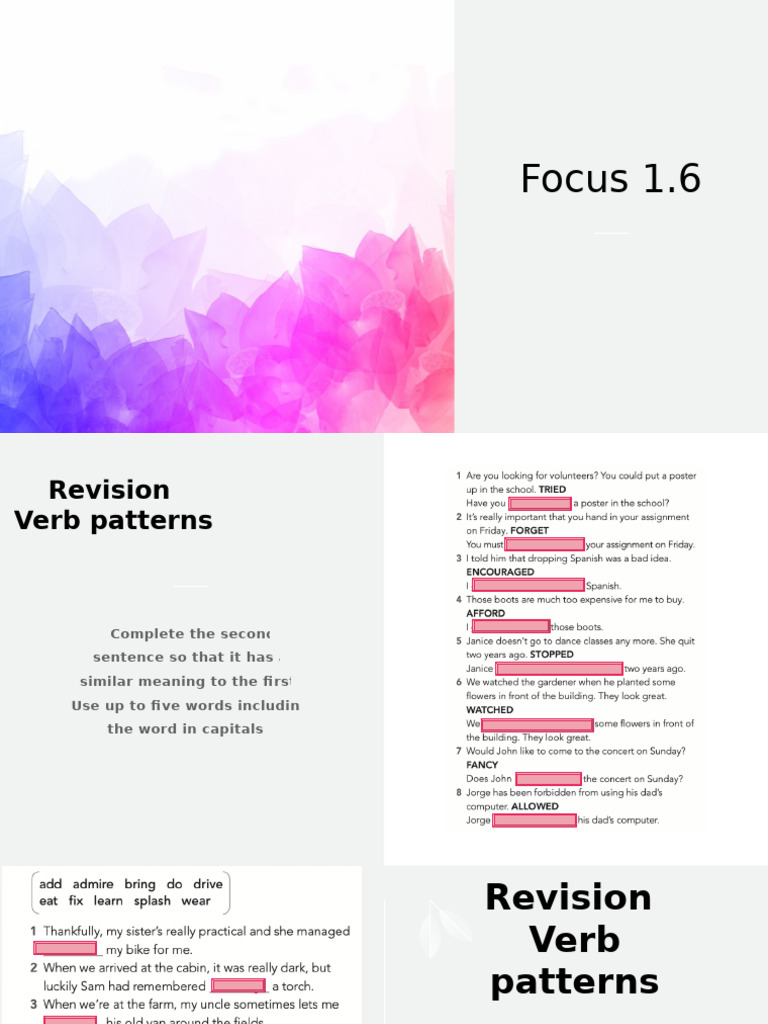 Focus 1.6 | PDF | Verb | Linguistic Typology