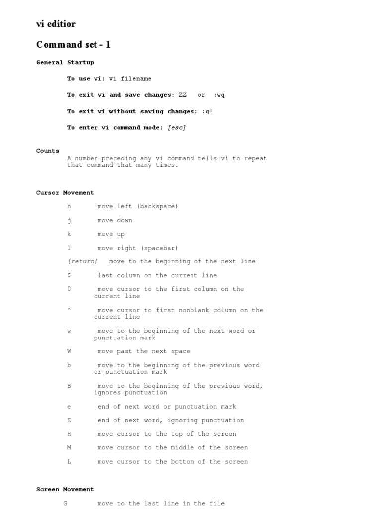 VI Editior Command Set - 1: General Startup | PDF | Letter Case ...