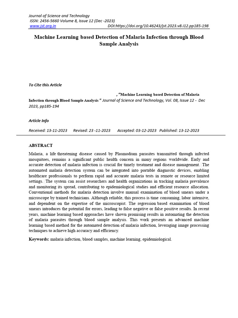 UGC Approved Journals List PDF Machine Learning Malaria