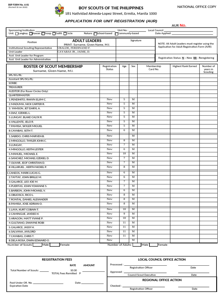 Boy Scouts Unit Registration Form | PDF | Outdoor Recreation | Scouting ...