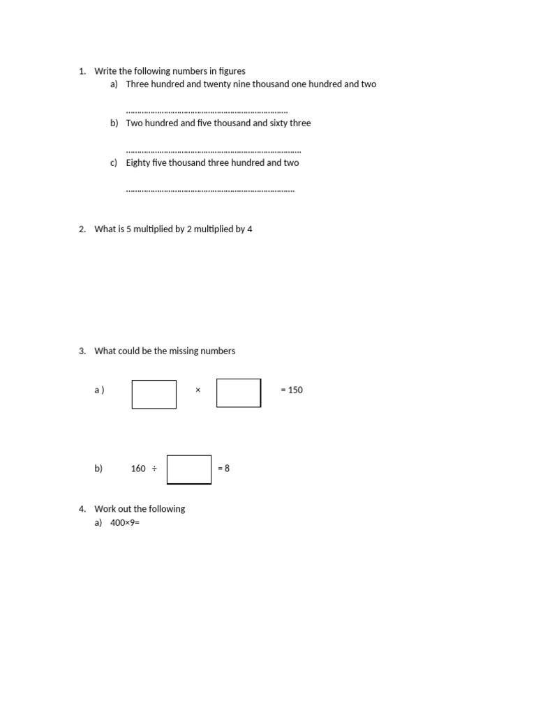 Math Exercises: Numbers and Operations | PDF