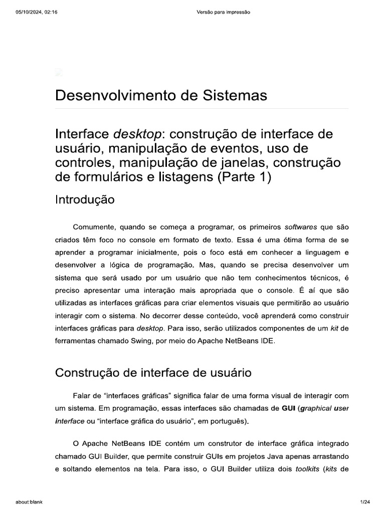 Interface Desktop Construção de Interface de Usuário | PDF