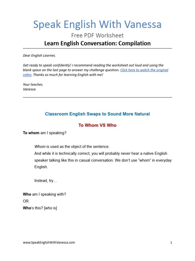 Learn english conversation compilation speak english with vanessa pdf