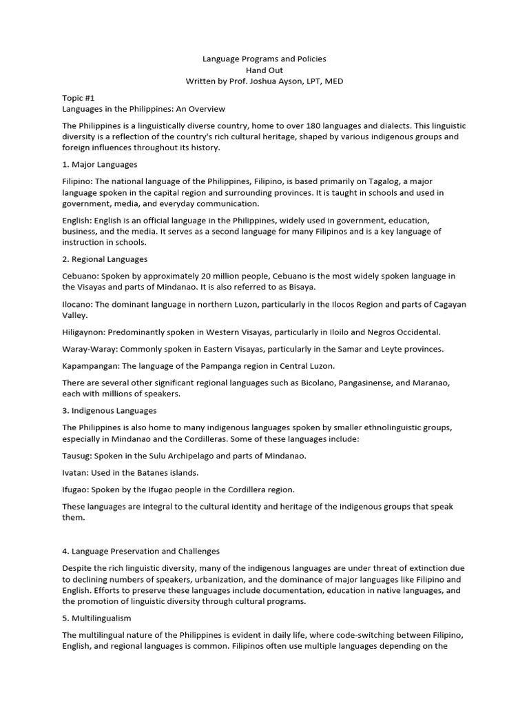 Language Programs in the Philippines | PDF | Constructivism (Philosophy ...