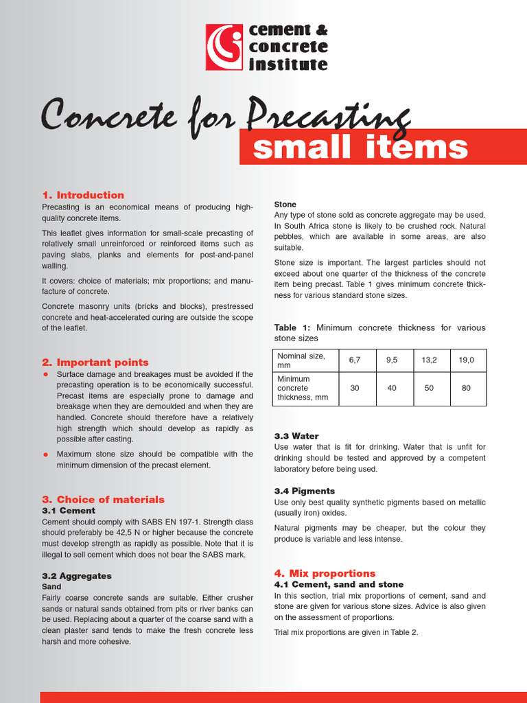 Small-Scale Precasting Guide for Concrete | PDF | Concrete | Cement