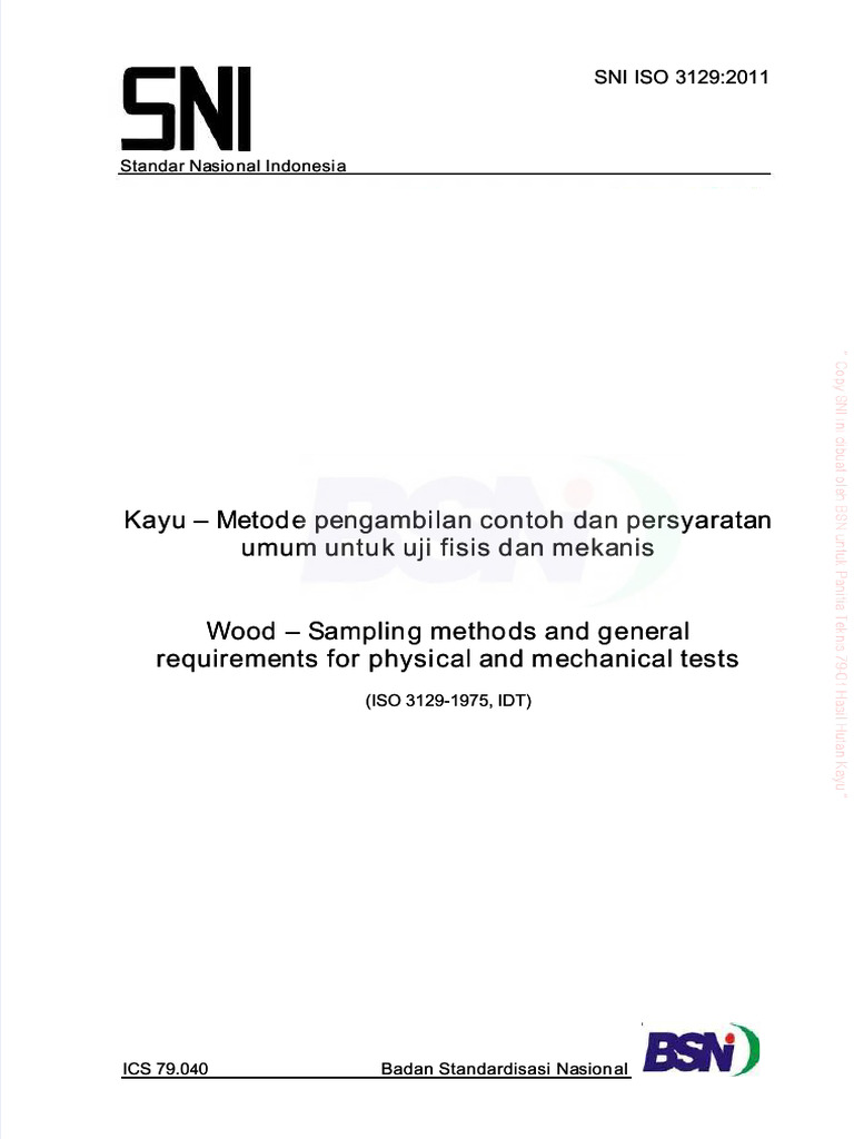 Metode Pengambilan Contoh Kayu SNI 3129 | PDF