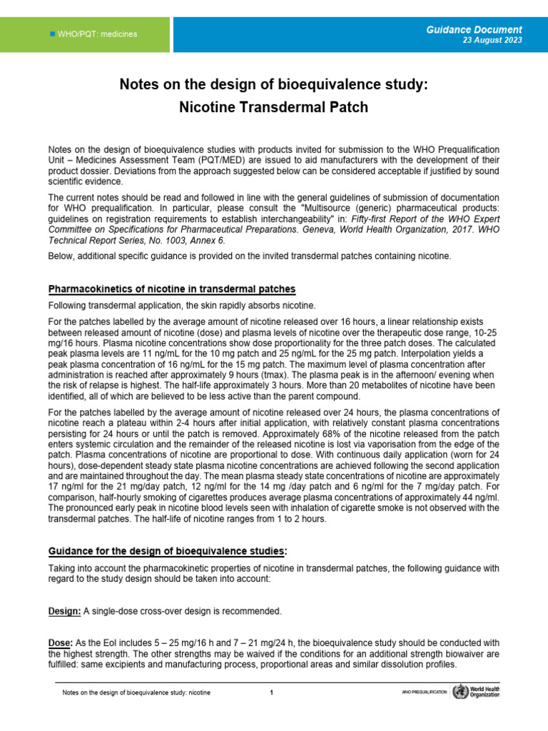 Bioequivalence Study Design for Nicotine Patches | PDF | Nicotine ...
