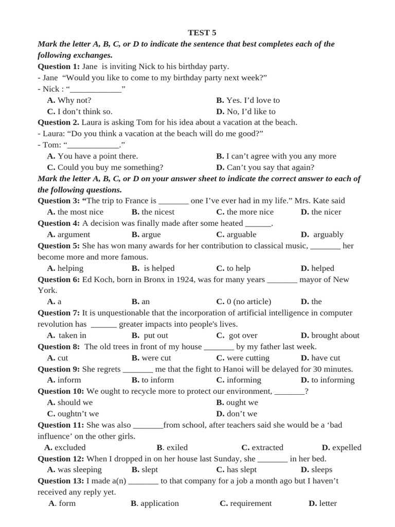 English Language Test Practice Questions | PDF | Urban Agriculture ...