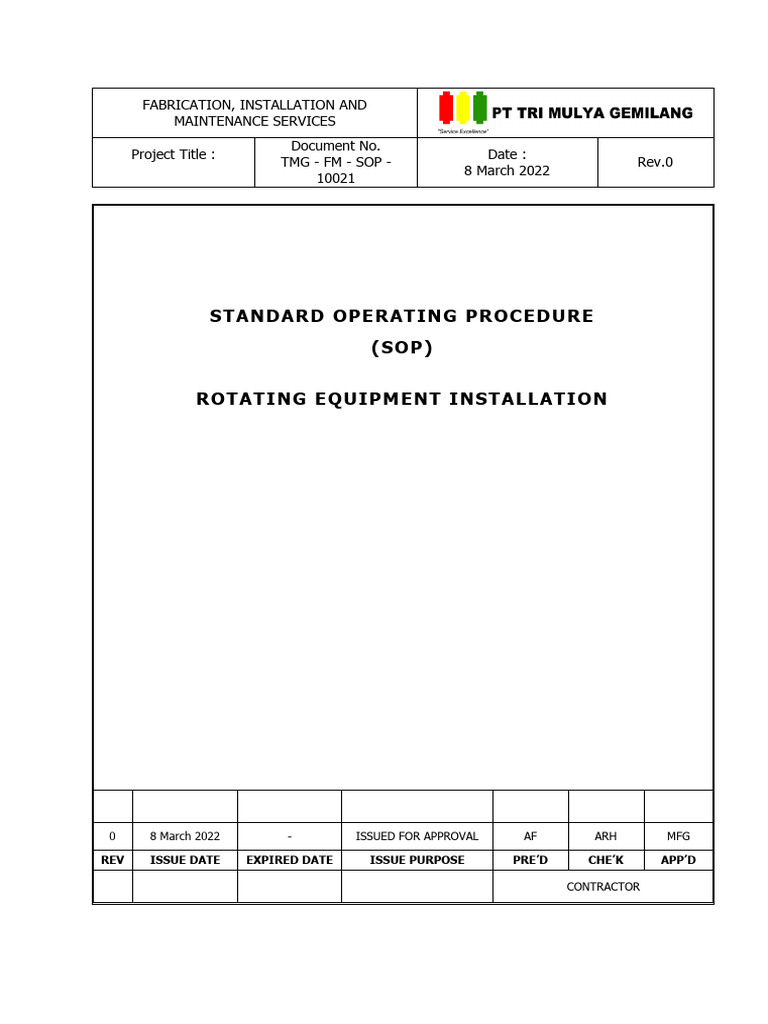Rotating Equipment Installation SOP | PDF | Screw | Engineering Tolerance