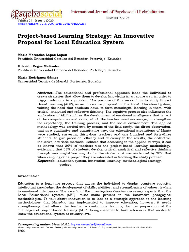 Project Based Learning Strategy An Innov | PDF | Methodology | Learning