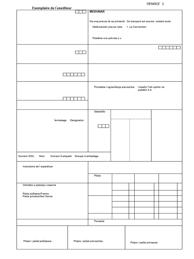 Exemplar CMR pour expéditeur | PDF