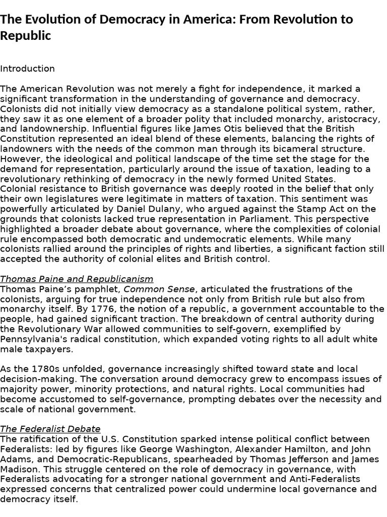 The Evolution of Democracy in America | PDF | Democracy | Political ...