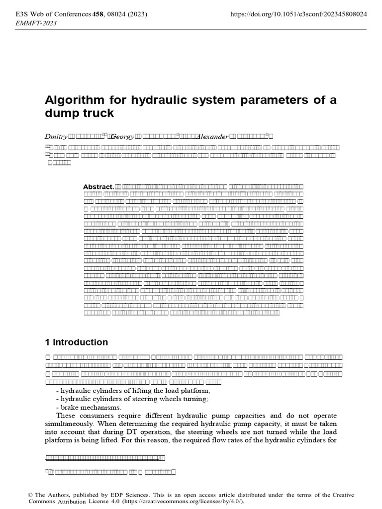 Hydraulic System Design for Dump Trucks | PDF | Pump | Force