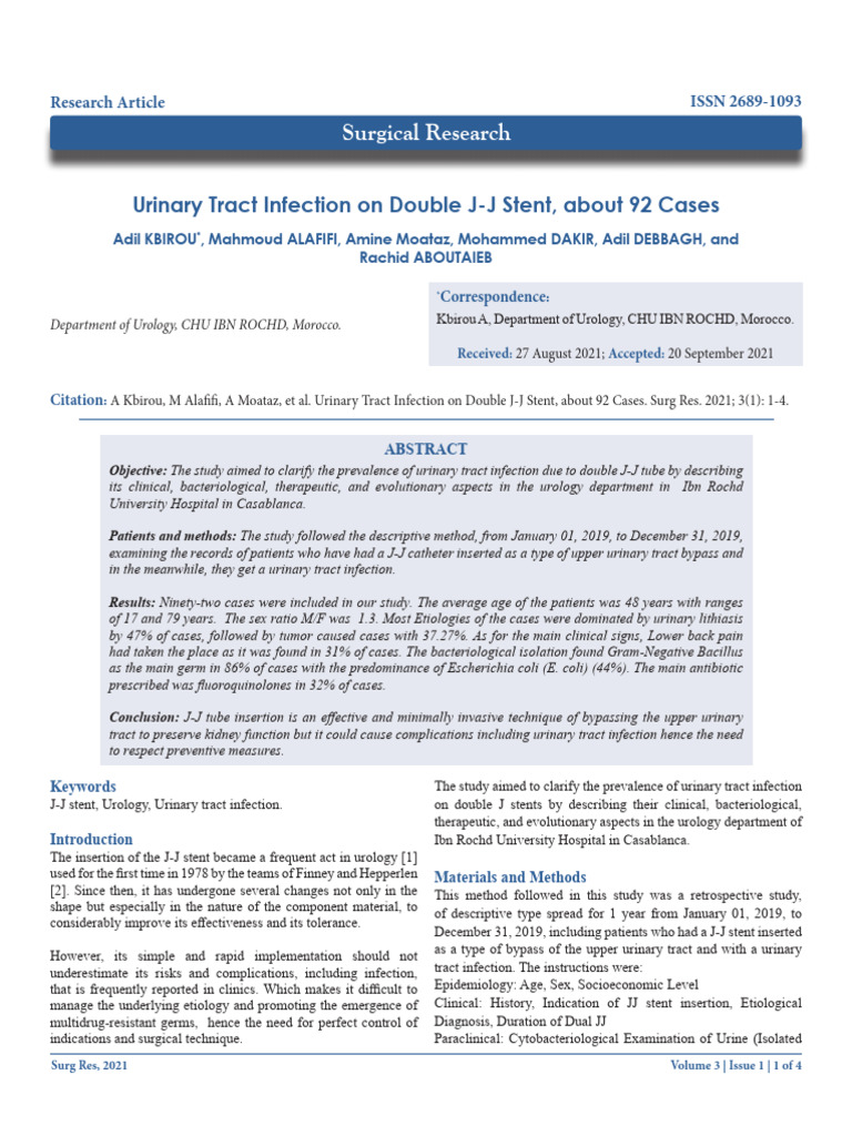Urinary Tract Infections in J-J Stents | PDF | Antimicrobial Resistance ...