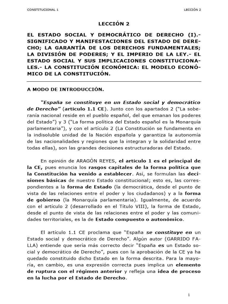 Estado Social y Democrático de Derecho | PDF | Separación de poderes ...