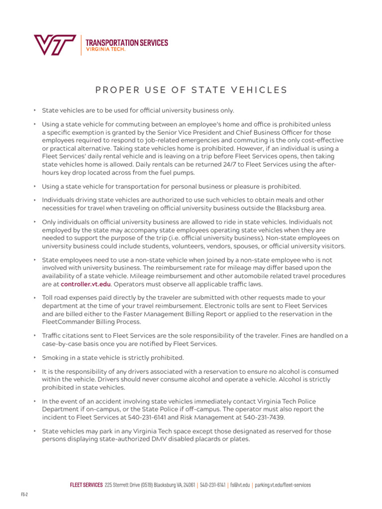 Virginia Tech State Vehicle Guidelines | PDF | Vehicles | Transport