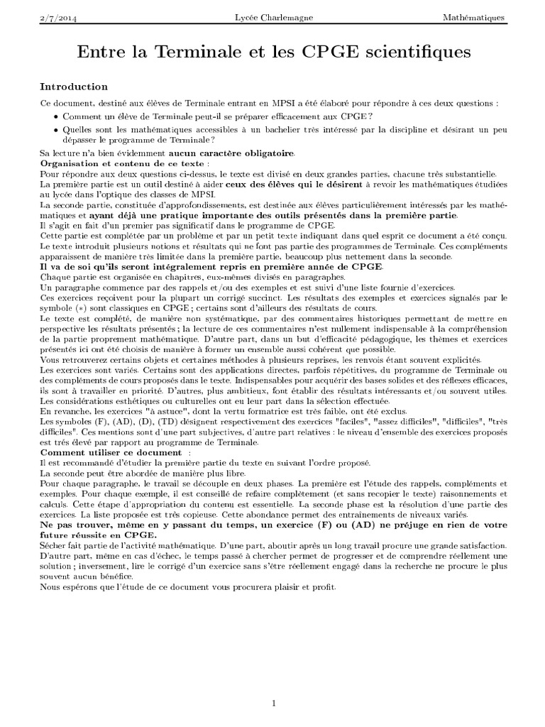 Préparation MPSI pour Terminale Mathématiques | PDF | Nombre réel ...