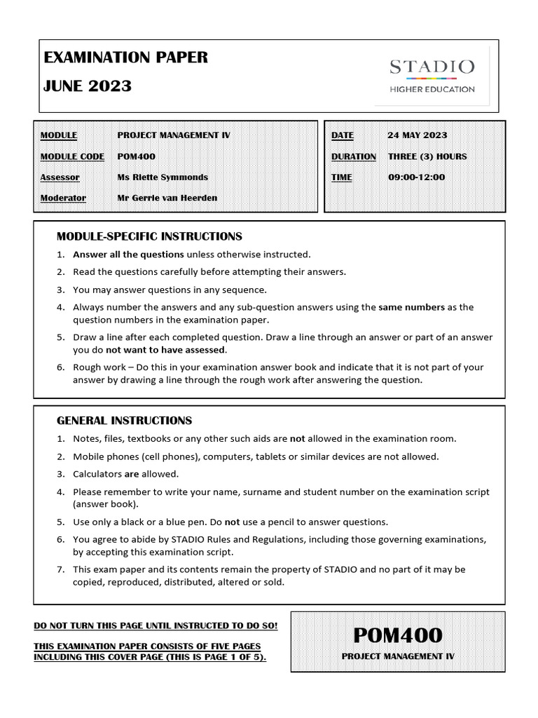 Project Management IV Exam Instructions | PDF | Power Station