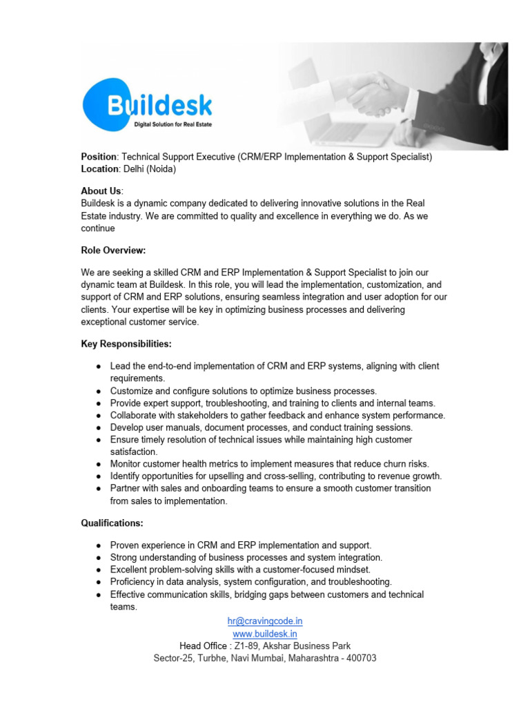 JD - CRM - ERP Implementation and Support Executive | PDF | Customer ...