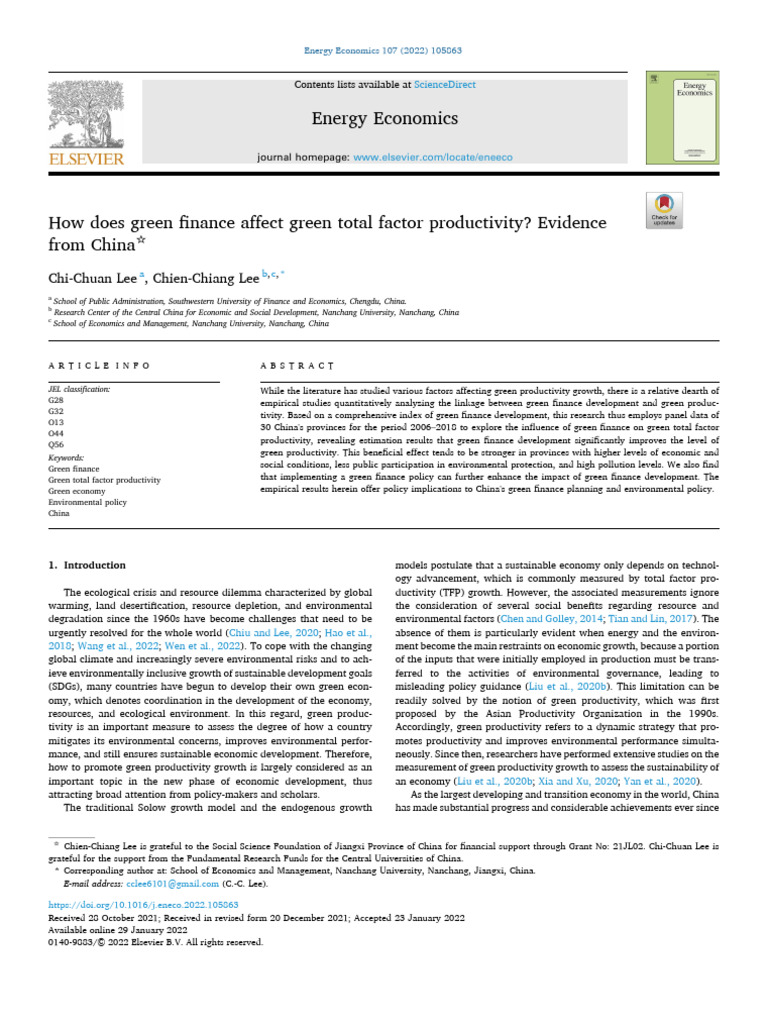Impact of Green Finance on China's Productivity | PDF | Sustainability ...