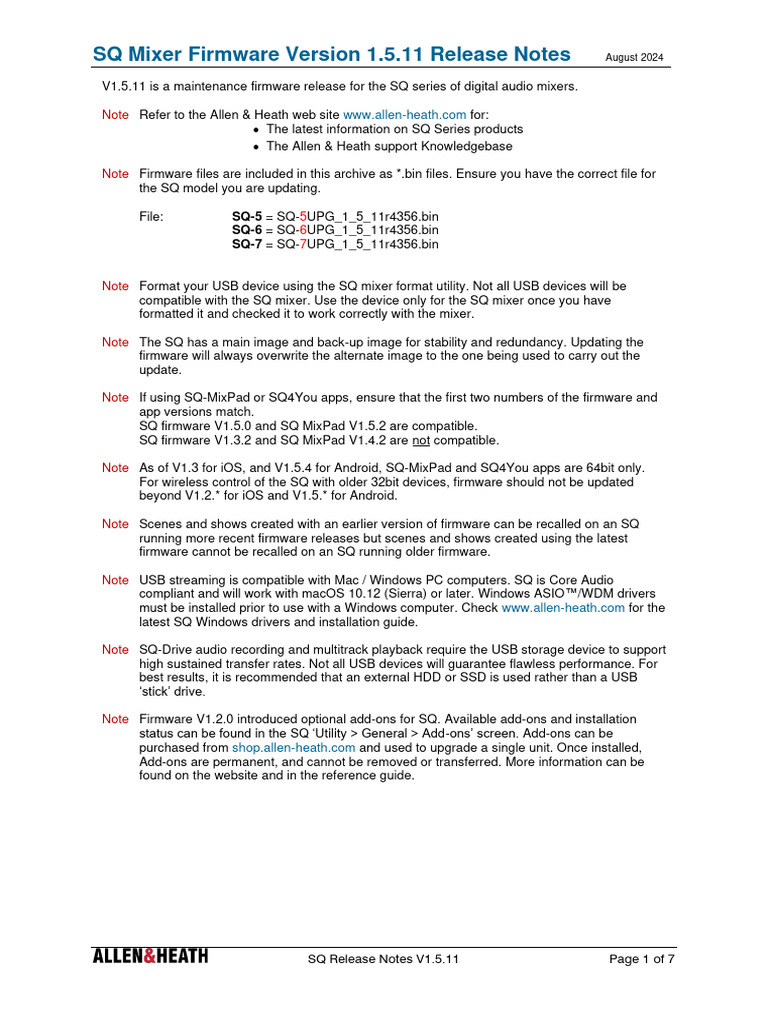 Release Notes SQ V1.5.11 | PDF | Computing | Computer Engineering