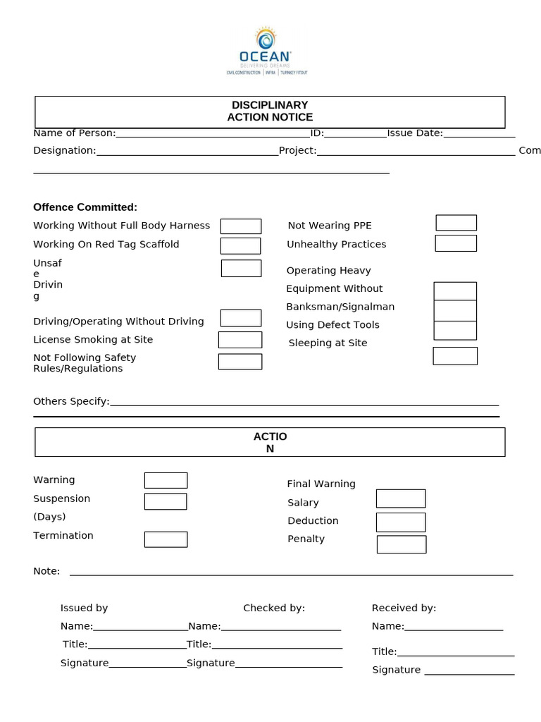 Disciplinary Action Notice Template | PDF