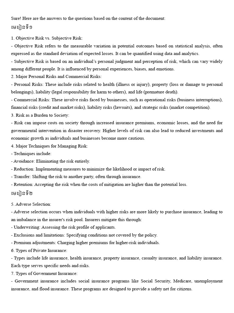 Understanding Risk and Insurance Concepts | PDF | Insurance | Risk