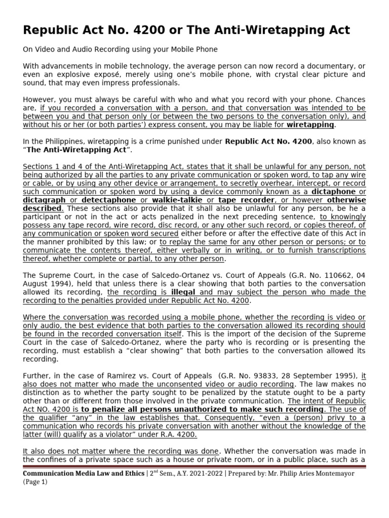 4 The Anti Wiretapping Act Reading Material | PDF | Justice | Crime ...