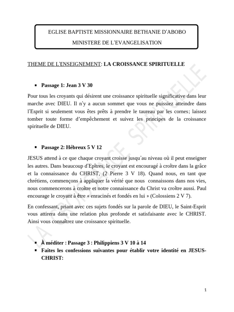 Croissance Spirituelle en Christ | PDF | Dieu le Père | Dieu