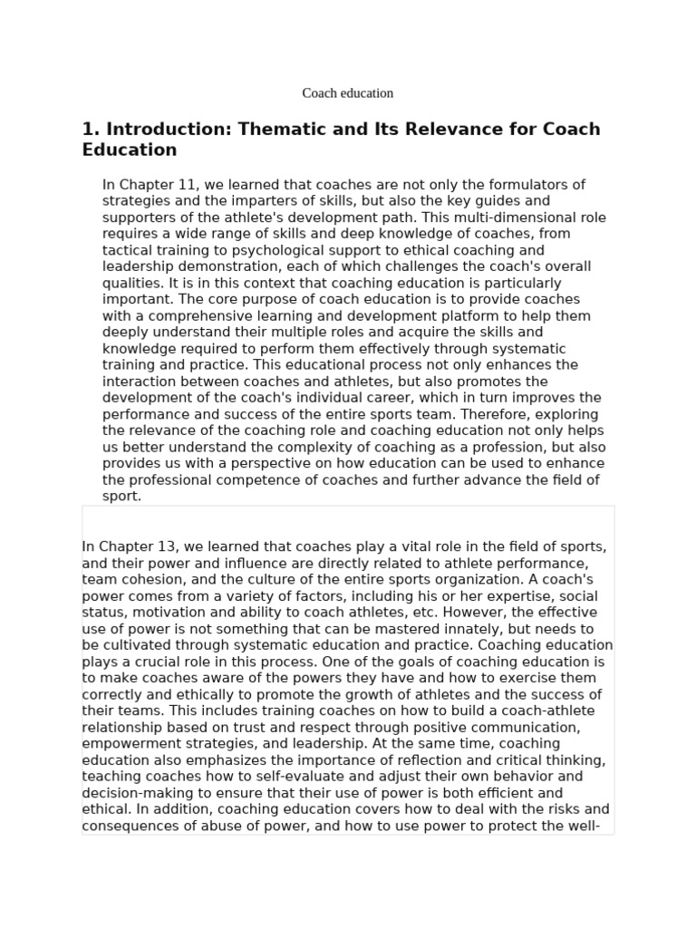 Importance of Coaching Education | PDF | Power (Social And Political ...