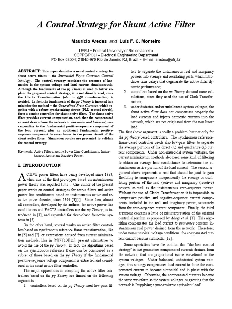 Sinusoidal Control for Shunt Active Filters | PDF | Ac Power | Feedback