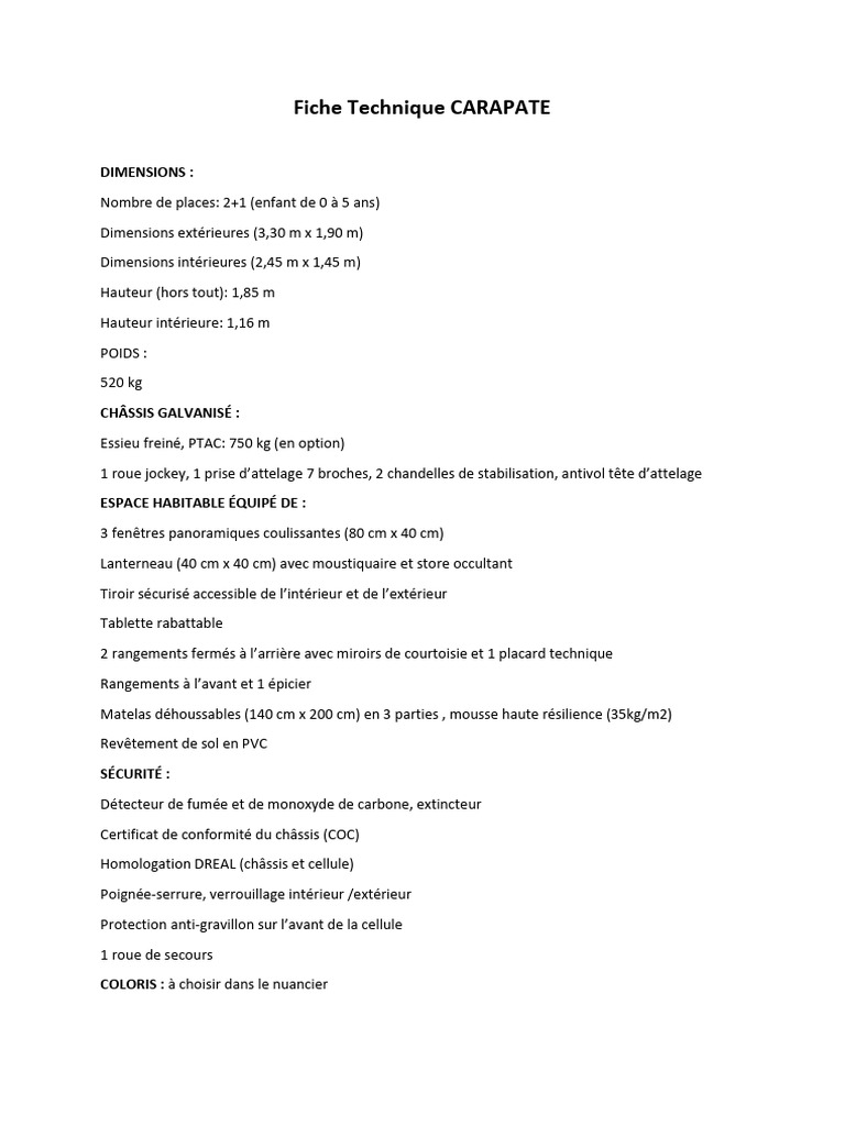 Fiche Technique Carapate | PDF