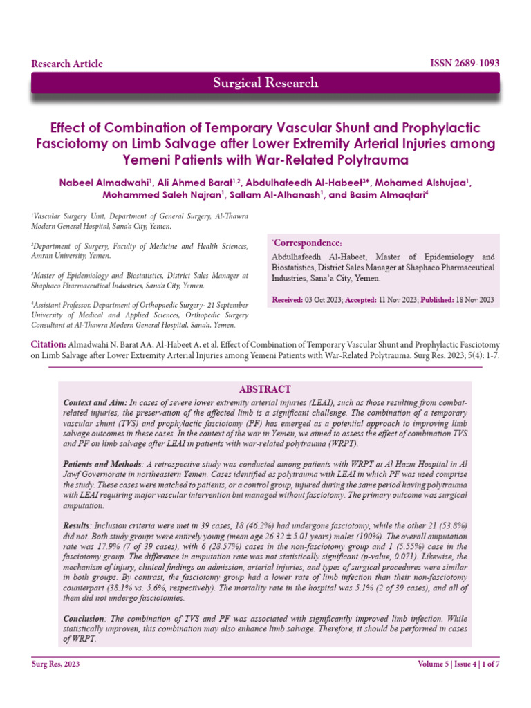 Surgical Research | PDF | Amputation | Ischemia